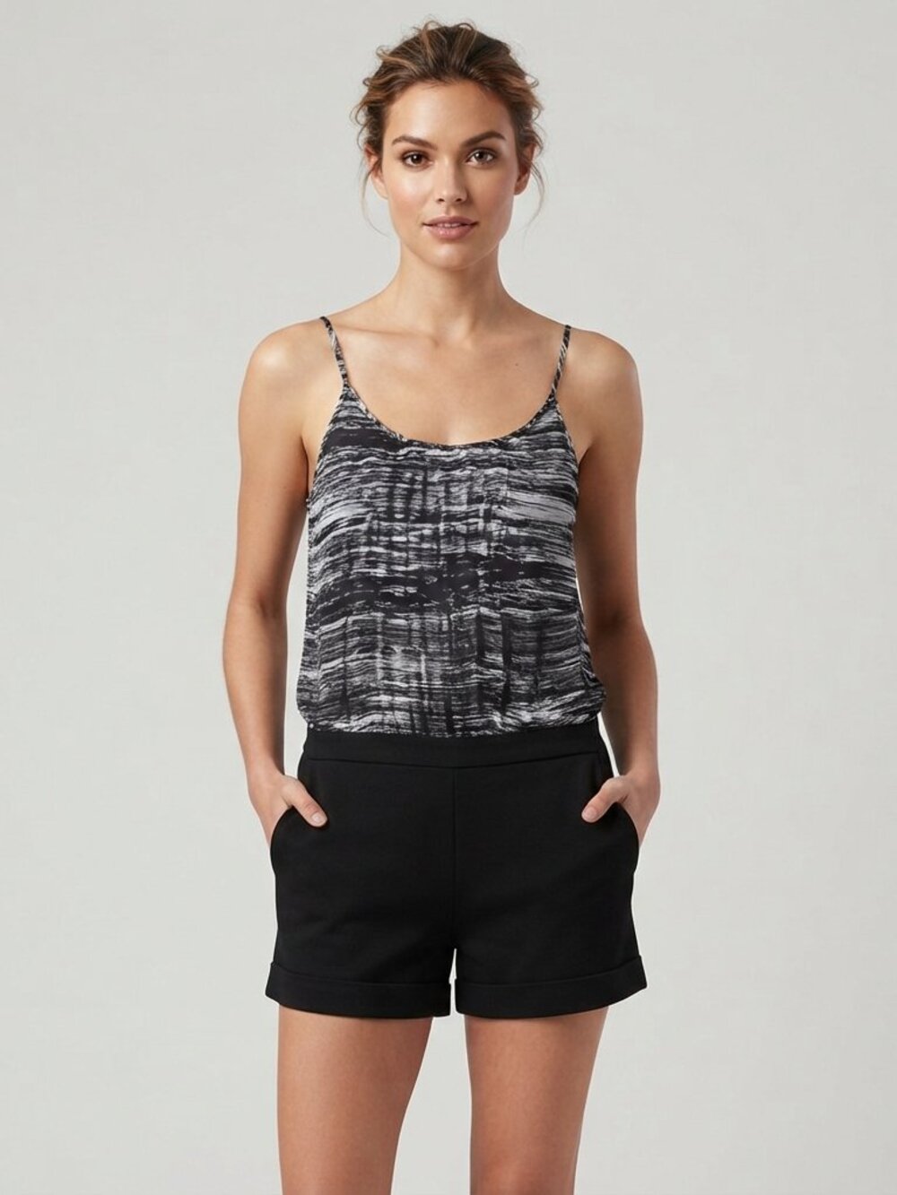 Ella Moss Black Oceanea Silk + Ponte Combo Romper